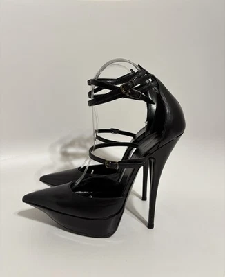 Vtg Balenciaga Black Leather Platform Heels 37.5 - Image 1 of 4