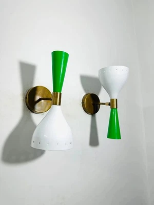 Brass Wall Sconce Pair Italian Diabolo Wall Light Bedside Lamp Christmas Gift - Image 1 of 4