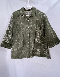 Women's Vintage Button Up Blouse L Burnout Marisol Geometric Sheer - Imagen 1 de 5