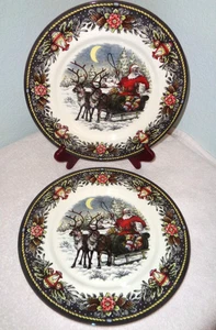 4 Royal Stafford White Christmas Scene DINNER PLATES Santa Sleigh Reindeer - Picture 1 of 4