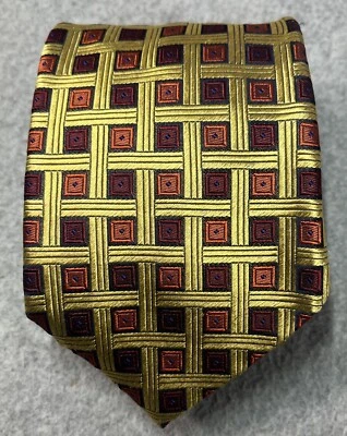 Gravata Tino Cosma 100% seda ouro cobre geométrico feita na Itália 3,75 x 60 em excelente estado usado - Imagem 1 de 4