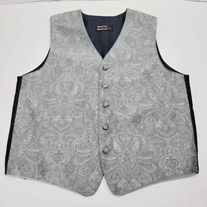 Silver Gray Paisley Print Mens Formal Vest Sz Small Tuxedo Prom Brandon Michael - Picture 1 of 6