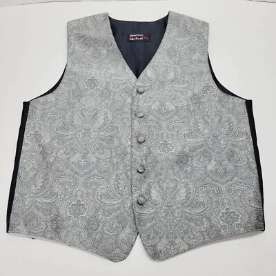 Silver Gray Paisley Print Mens Formal Vest Sz Small Tuxedo Prom Brandon Michael - Image 1 of 4