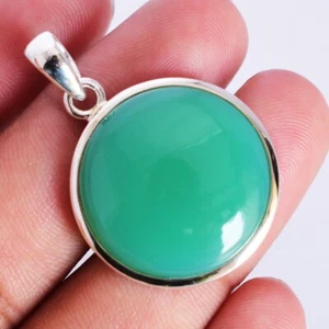 Round Chrysoprase Gemstone Pendant 925 Sterling Silver Vintage Inspired Jewelry - Picture 1 of 5