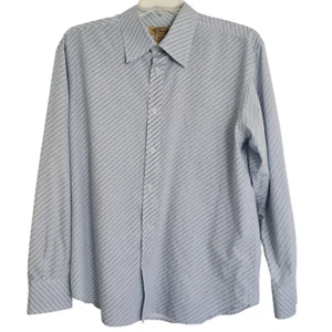 Y-Chrome Men's Casual Shirt Long Sleeves Striped Size XL White Blue Black - Picture 1 of 4