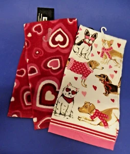 Valentine 2er Set Küchentücher Hunde Katzen & Herzen Neu - Bild 1 von 5