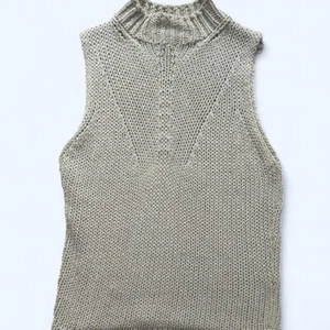 Vintage Beige/Green Knitted Mock Neck Size M Women’s Linen Tank Top - Picture 1 of 5