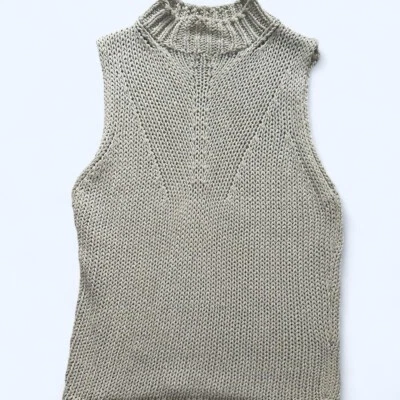 Camiseta sin mangas vintage beige/verde tejida cuello falso talla M de lino para mujer Foto 1 de 4