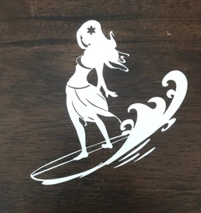 Surfer Girl Sticker Decal - Hawaii Surf Waves Tropical Surfing Beach Surfboard - Picture 1 of 3