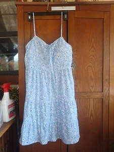 No Boundaries Sommerkleid Rüschen Midi blau weiß Übergröße L (11-13) - Bild 1 von 3