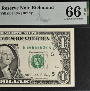 1988A $1 Federal Reserve Note -PMG Gem 66EPQ - Near Solid Serial Number 66666606 - Picture 1 of 3