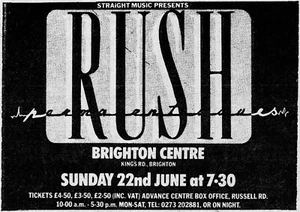 Rush Permanent Waves Tour UK Brighton 1980 Melody Maker Concert Ad Reprint - Picture 1 of 1