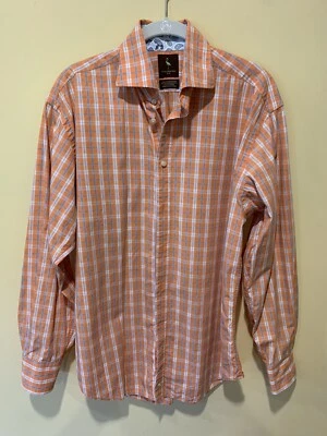 Tailorbyrd Men’s L/S Button-Up Shirt Size Medium M Orange Blue Plaid Paisley - Image 1 of 4