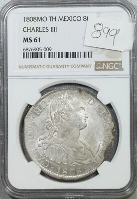 1808 Mo TH México 8 reais Charles III NGC MS61 #5-009 - Imagem 1 de 2