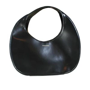 Bolso de Hombro Anine Bing Luna Suave Cuero Negro Suave Logo Dorado Croissant - Imagen 1 de 8