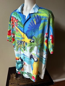 Hawaiianischer Allround-Druck Papageien Palmen Strand Vintage Freizeit geknöpftes Shirt XL - Bild 1 von 6