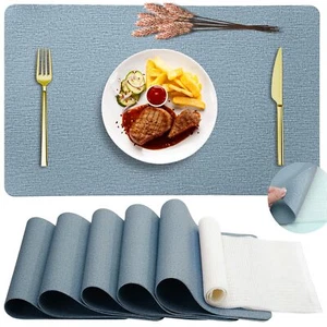 Faux Leather Thick Wipeable Waterproof Placemats Set of 6 Heat Resistant Plac... - Picture 1 of 7