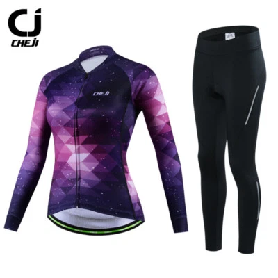 Женская велосипедная одежда CHEJI зимняя флисовая тепловая майка и брюки с подкладкой комплект - Изображение 1 из 4