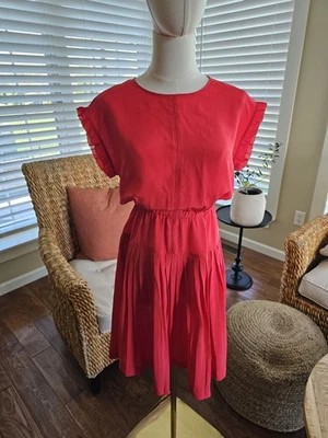 Madewell платье красный падение складки 100% шелк круглый вырез без рукавов оборки отделки размер 0 - Изображение 1 из 4