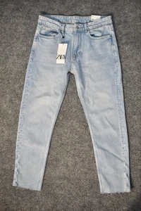 Zara Man Slim Fit Denim Jeans Size 31 Fits 32 x 26 Raw Hem Light Wash - Picture 1 of 14
