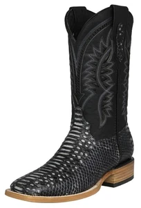 Botas Vaqueras Para Hombre Western Gris Estampado Serpiente Cuero Puntera Cuadrada Botas Vaqueras - Imagen 1 de 5