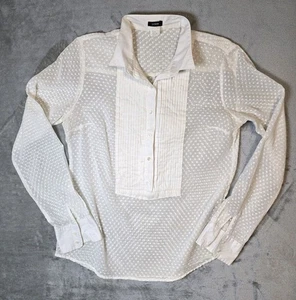 J Crew Women's S Sheer Ivory Button-Up Blouse Polka Dot Pleated Tuxedo Front - Picture 1 of 9