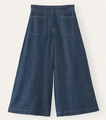 Pantalone POESIA donna 4 blu canapa biologico vita alta gamba larga tasche ritagliate - Immagine 1 di 4