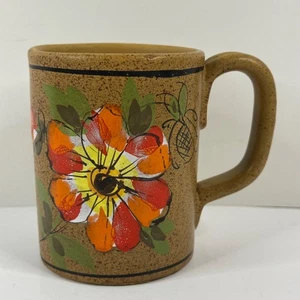Vintage Howard Holt HH Italien handbemalte Keramik Kaffeetasse, orange Blume LESEN - Bild 1 von 7