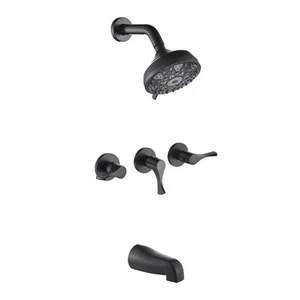 Matte Black 3 Handles Shower Faucet Set with Tub Spout Bathtub Shower Faucets... - Picture 1 of 7