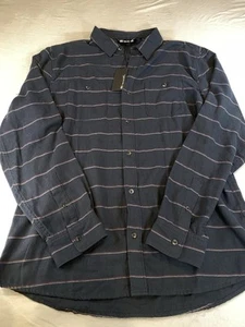 Travis Mathew Fourth Wall Button Up Flannel Shirt Size XL Black Striped NWT - Picture 1 of 8