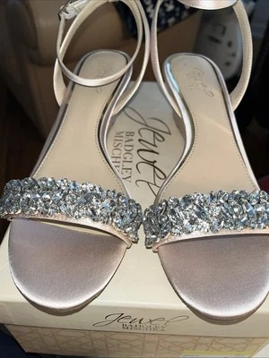 Jewel Badgley Mischka Rhinestone Embellished Evening Wedge Shoes Size 8 BELLEVUE - Image 1 of 4