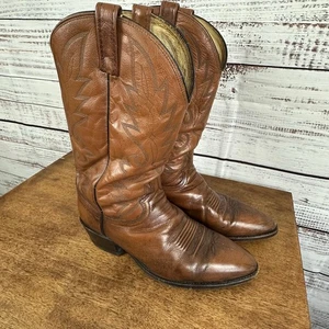 Mens VTG Dan Post Brown Leather Western Cowboy Boots Stitched Distressed 10.5D - Picture 1 of 13