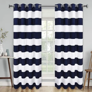 Stripe Window Curtain Striped Room Window Treatment Grommet Curtains - Picture 1 of 7