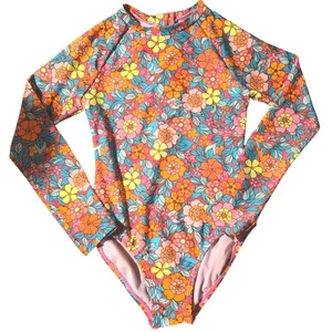 Cat & Jack Girls Floral Long Sleeve Swimsuit Size S (6/7) One Piece - Picture 1 of 6