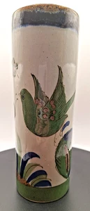 Vtg Ken Edwards Style Tonala Mexican Pottery Hand Painted Green Bird Vase - Picture 1 of 6