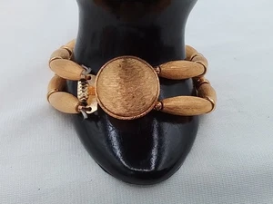 7.5 VINTAGE ESTATE LARGE ROUND BOX CLASP BRUSHED GOLDTONE DOUBLE STRAND BRACELET - Picture 1 of 10