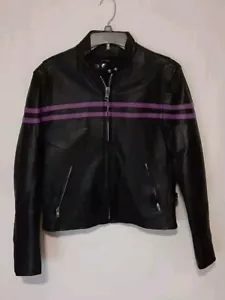 Chaqueta de cuero D&D Outfitters, negra con rayas moradas para mujer talla mediana - Imagen 1 de 7