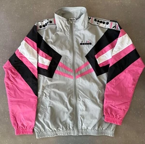 Diadora Men's MVB Wind Full Zip Track Jacket, Color Pink/Grey Size S - Picture 1 of 6
