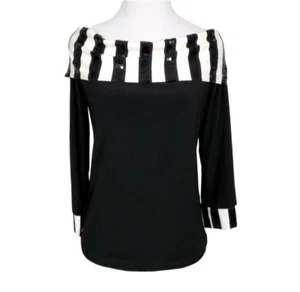 Joseph Ribkoff Black Striped Sequin Off Shoulder Cowl Neck Top Size 6 - Picture 1 of 7