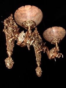 Luces de pared bronce y alabastro esculturas de caballos alados góticos hechos a mano - Imagen 1 de 7