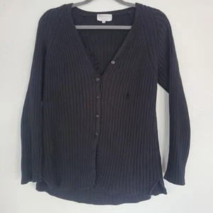 Burberry Cotton Ribbed Black Knit V Neck Cardigan Large - Picture 1 of 7