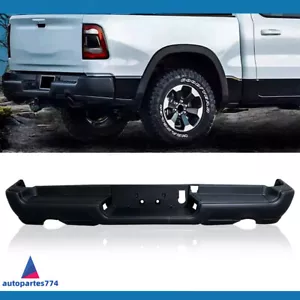 Black Steel Step Rear Bumper with Dual Exhst For 2019 2020-2024 RAM 1500 - Picture 1 of 8