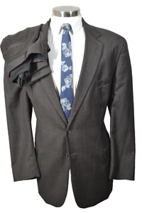 Traje de 2 piezas plisado a cuadros grande y alto de lana marrón para hombre chaqueta 48L pantalón 42W - Imagen 1 de 10