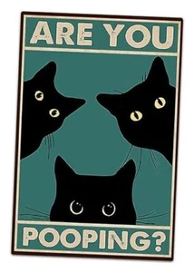 Black Cat Are You Pooping Funny Tin Signs Bathroom Wall Decor 8 x 12 Inch (918) - Picture 1 of 7