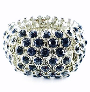 USA WOMENS Bracelet Rhinestone Crystal Adjustable Party Fashion Party Black - Picture 1 of 5