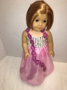 Handgefertigtes Partykleid passt American Girl Puppe rosa glitzernder Maxirock weiß - Bild 1 von 4