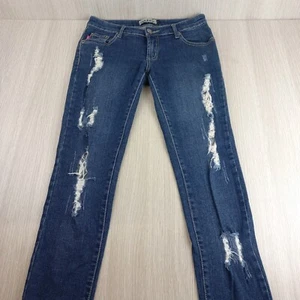 Wakee Denim Jeans Women's Size 6 Ultra Low Rise Stretch Ripped Cut-Off Blue - Picture 1 of 9