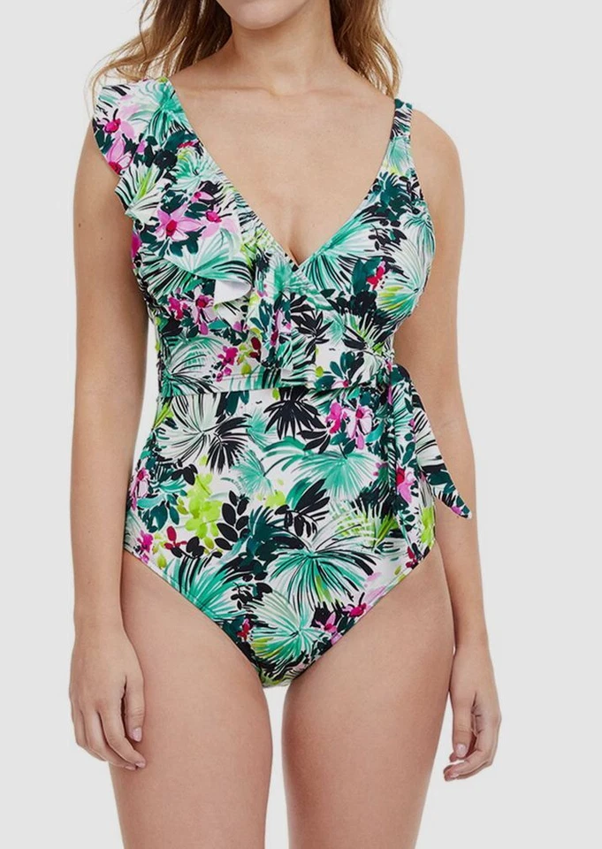 Profile by Gottex Women Green Day Ruffled 1-Piece Swimsuit Size 8