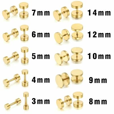 2pcs 316L Surgical Steel Flatback Screw Stud Earrings Ear Piercing for Men Women - Image 1 of 4