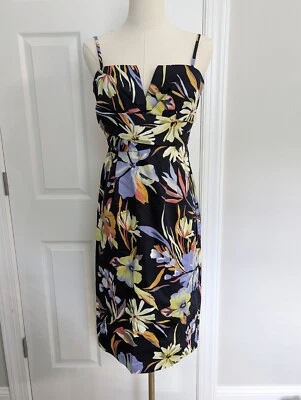 Donna Ricco Dress sz 6 V Neckline Black Floral Tropical Spaghetti Strap Cotton - Image 1 of 4